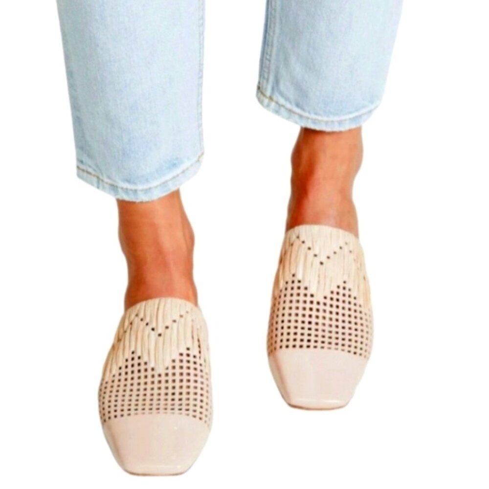 Sigerson Morrison Nude Beige Laser-Cut Leather Mules